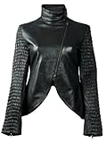 FactoryExtreme Western Chic Ruched Panel Womens Black Leather Jacket, X-Small, Black