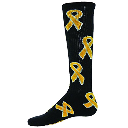 Red Lion Gold Ribbon Childhood Cancer Socks Knee High Socks ( Black / Gold - Small )