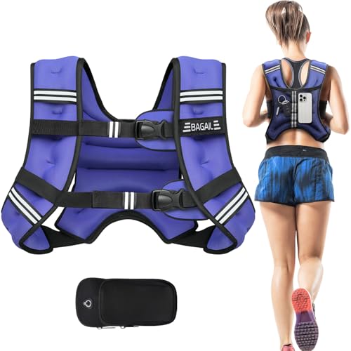 BAGAIL Gewichtsweste für Krafttraining, 12kg Gewichtsweste mit verstellbarer Oberweite, Reflexstreifen und praktischer Tasche, ideal für Workouts, Yog