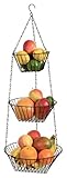 Durable 3-Tier Round Iron Hanging Basket - 25in Long / Bronze Plated (Kitchen)