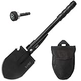 iunio Folding Shovel 17 inch Length Portable with Pickax Carrying Bag Multitool Spade for Camping Entrenching Car Emergency (Compact)