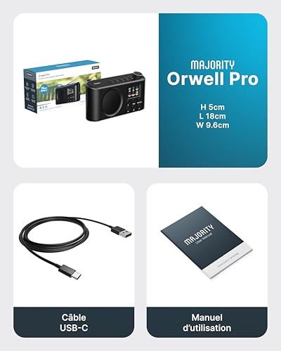 MAJORITY Orwell Pro Portable Dab/Dab+ Radio with Bluetooth, FM, 40 Presets, 15H Battery Life, USB-C Rechargeable Battery, Sleep Timer, Equalizer, Portable Dab Radio
