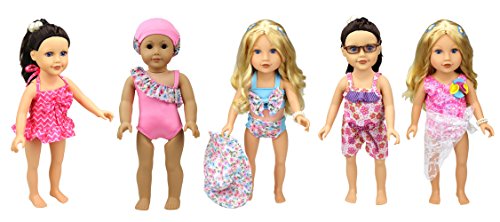 XADP 5 Sets American Girl Summer Doll Clothes Hawaii Holiday Beach Party Swimsuit Sets Fits American Girl, Our Generation, Journey Girls