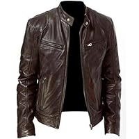 SoeHir Men Autumn Winter Jacket Leather Long Sleeve Vintage Cool Tops Outdoor Casual Warm Coat Brown