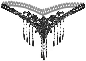 Psychovest Women's Sexy Lingerie Low Waist G String Panty with Pearls and Lace Strips Free Size