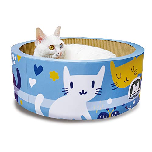 Aseeya Cat Bed Scratching Post Scratch Kitty Scratcher Board Rascador De Gato Pet Gift Kitten Toy Indoor Furniture Lounger Lounge Round Pad Cardboard Corrugated Durable Blue Small