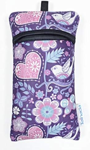 Tainada Men Women Neoprene Carry Bag Phone Sleeve Pouch with Carabiner & Neck Lanyard for iPhone 16/15 Pro Max, 16/15 Plus, Samsung S24+, A54 (Purple Floral)