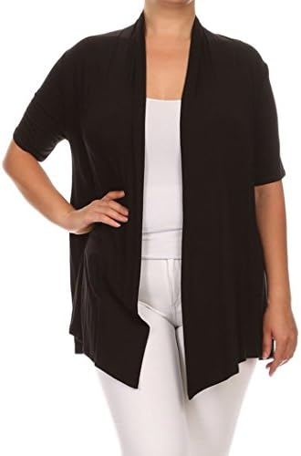 Women's Plus Size Solid Short Sleeves Open Front Cardigan. MADE IN USA (3X, Black)