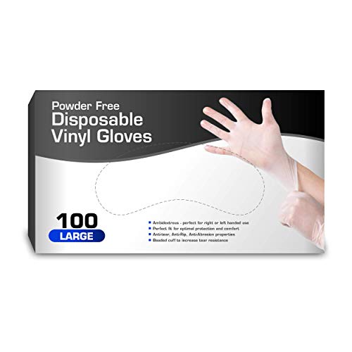 Chef's Star Vinyl Gloves, Disposable Gloves, Comfortable, PowderFree, LatexFree 100 Pcs (Large