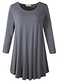 LARACE Women 3/4 Sleeve Tunic Top Loose Fit Flare T-Shirt(2X, Deep Gray)