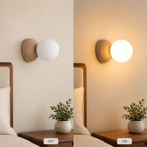 Moderno Lámpara de pared estilo japonés wabi-sabi con pantalla de piedra natural,Aplique LED vintage para espejo de baño,Lampara de pared de comedor,Luz para sala,pasillo,dormitorio,estudio (I)