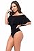 Famulily Women's Off Shoulder One Piece Swimsuit Ruffle Bodycon Bodysuit Swimwear(Black,XL)