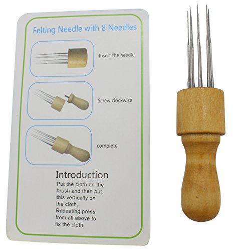 DIY Eight Needles Tool Craft Wool Felt Stitch Punch Tool with Solid Wooden Handle Felting Needle Kit (Wooden Handle) - Thumbnail 2