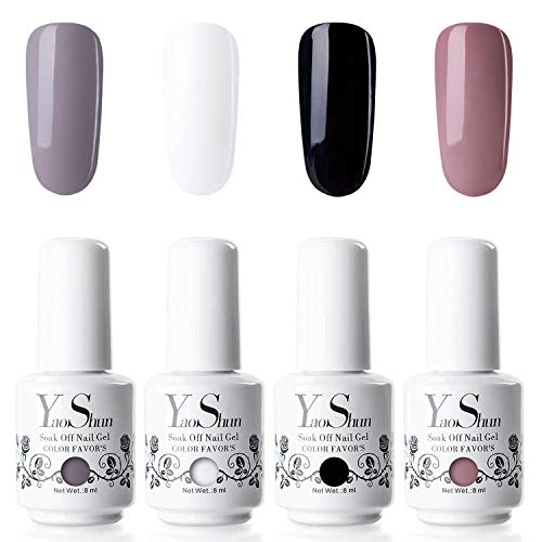 YaoShun Gel Polish - Sock Off Nail Gel UV Gel 4 Colors Gift Kit with UV Light French Manicure Gel 8ml #03