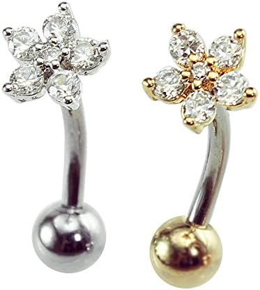 16g Dainty flower ear cartilage rook earring, flower curved barbell, sung, 1pc (Silver, 10mm bar length, 3mm ball end)