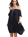 SheIn Women's Off Shoulder Ruffle Plain Shift Dress