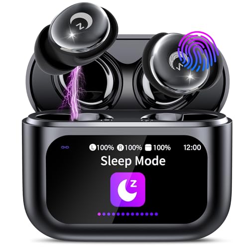Wireless Earbuds with Smart Touch Screen, 2026 Mini Sleep Earbuds Bluetooth 5.4 Headphone In Ear with Noise Cancelling Mic, 48Hrs Playtime Hi-Fi Stereo Sound, 5 EQ Modes/IP7 Waterproof Ear Buds Black