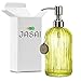 JASAI 18 Oz Glass Soap & Lotion Dispenser with Rust Proof Stainless Steel Pump, Refillable Liquid Pump Bottle Holder Great for Kitchen, Bath, Bathroom Accessories, Countertop (Clear Yellow)