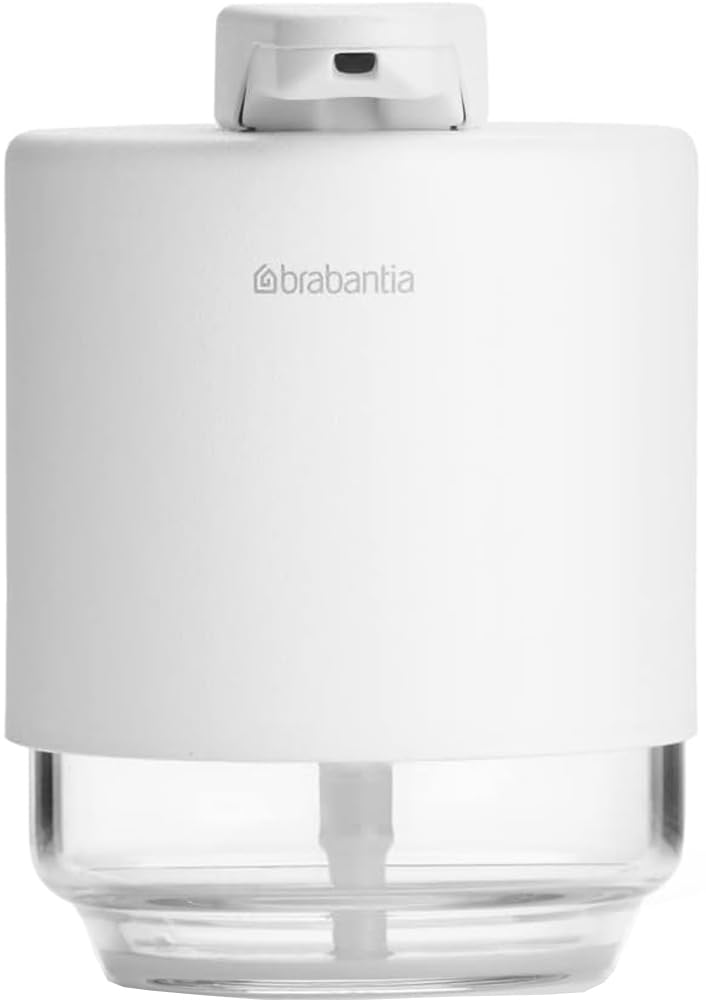 Brabantia - Mindset Soap Dispenser - Non-Drip Pump Mechanism - Easy to Refill - Removable Holder - Corrosion Resistant Metal & Glass - Stylish Bathroom Accessory - Fresh White - 200 ml