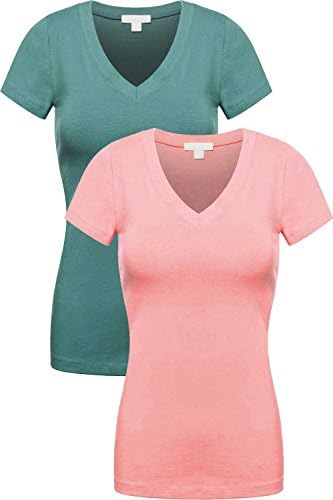 {DOWEBPIC} WOMEN'S SUPER SOFT BASIC ACTIVE CAME STRETCH SHORT SLEEVE V-NECK TEE (MEDIUM, 2-S-TEAL,D-PINK)