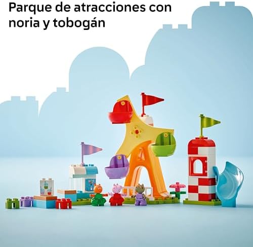 LEGO Duplo Peppa Pig Parque de Diversões Feira com Roda Gigante e Brinquedo Slide e 3 Figuras, Jogo para Classificar por Cores e Desenvolver Habilidades Motoras Finas para Meninas e Meninos 2+ Anos 10453