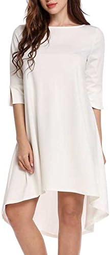 JQstar JQstar Women's Summer Casual Plus Size Basic Solid Fit-and-Flare Flowy Dress(XL, White)