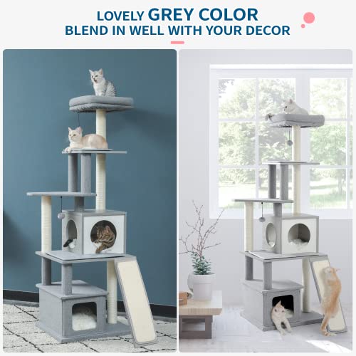 Made4Pets Cat Tree Modern Grey Cat Tower, MultiLevel 62 Inches Tall