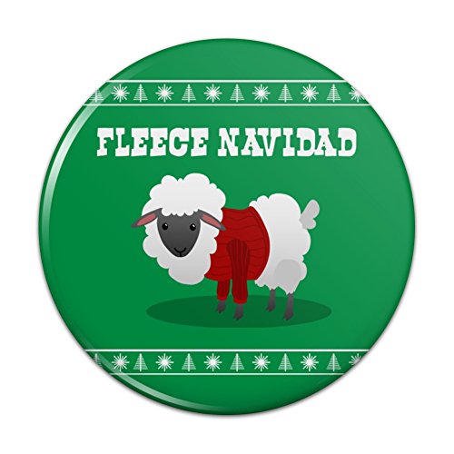 Fleece Feliz Navidad Sheep Christmas Holiday Pinback Button Pin Badge - 1