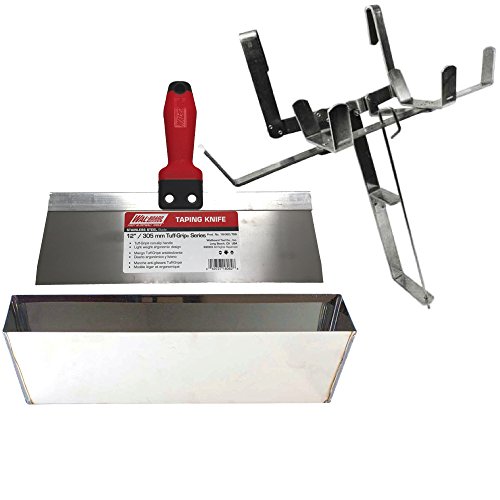 Drywall Mud Pan Holder and Tape Spool Hooks to Belt for HandsFree