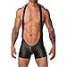 YiZYiF Men's Black Leather Like Bodysuit Gay Muscle Singlet Halter Ultra Briefs Medium
