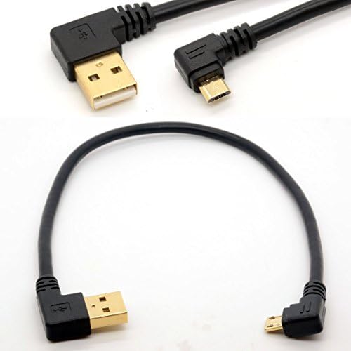 USB 2.0 Cable Gold Plated A Male to Micro B Male 90° Left Angle Connector Data Synchronize and Charging Data Cable Black (25 cm) (LEFT)