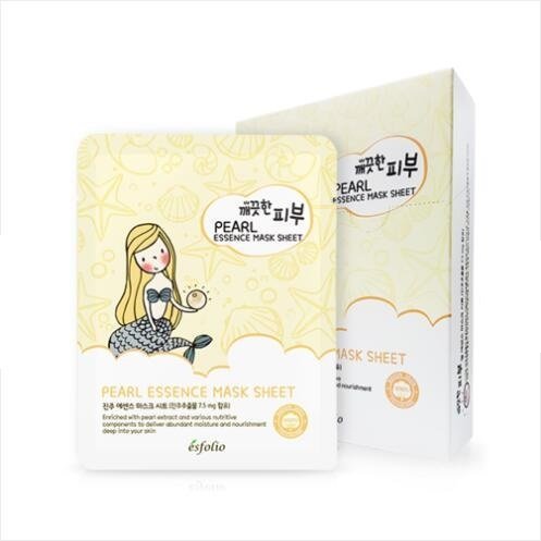 Esfolio Pure Skin Essence Mask Sheet Dryness Rejuvenation Brighter Skin Tone Improved Fine Lines Pearl (Pack of 10)