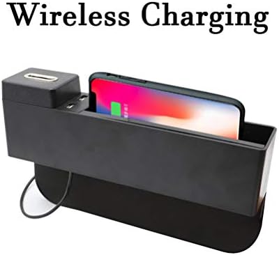 AUTDER Car Seat Pockets with Wireless Charging Function, Car Console Side Organizer Crevice Multi-Functional Storage, Coin Box and 2 USB Charging Hub
