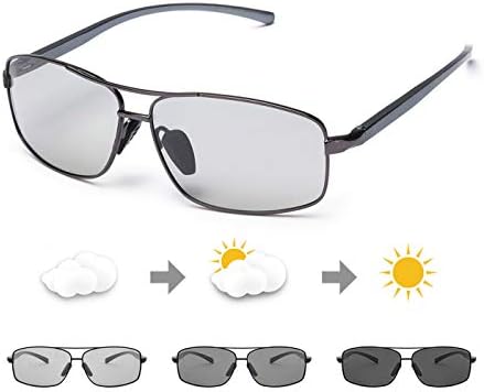PdnIds Photochromic Sunglasses Men Rectangular Metal Frame-Polarised Sunglasses Man 100% UVA&UVB Protection