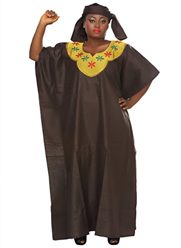 African Planet Women's Lounger Kaftan Caftan Brown Heavy Embroidery