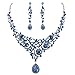 EVER FAITH Deluxe Blue Teardrop Austrian Crystal Pendant Necklace Earrings Set Silver-Tone