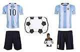 2018 World Cup Argentina Messi Kids #10 Soccer Kit Jersey and Shorts All Youth Sizes