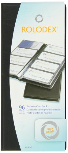 Rolodex Vinyl Business Card Book with A-Z Tabs, Holds 96 Cards of 2.25 x 4 Inches, Black (67467)