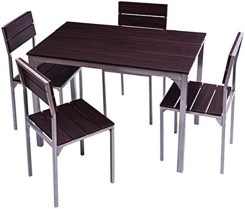 5 PCS Dining Set With 4 Armless Ergonomic Chairs Wooden Table Top Iron Frame Dinning Room Kitchen Home Décor Furniture Breakfast Lunch Dinner Restaurant Coffee Shop Sturdy And Durable