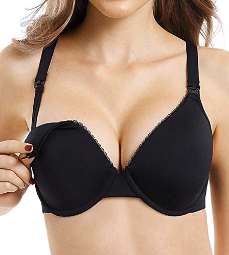 YANDW Nursing Breastfeeding Pregnant Maternity Bra Clip Down Soft Cup Lightly Padded Supportive Bras Black, 42DDD