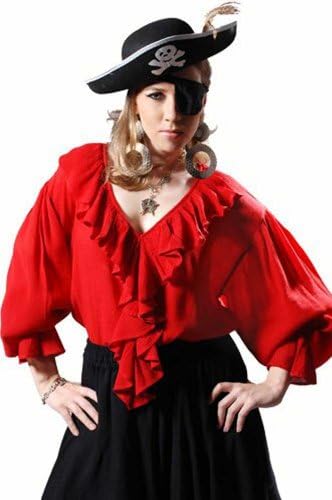 Pirate Wench Renaissance Medieval Costume Blouse Top (XX-Large, Red)