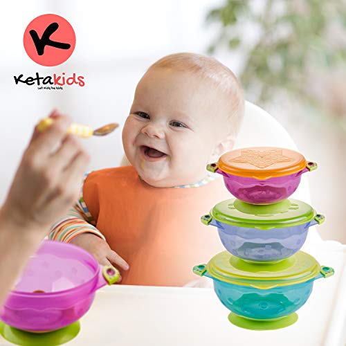 image for Ketakids Baby Bowls for Toddlers - 3 Size Spill Proof Stackable to go 