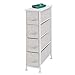 mDesign Narrow Dresser Storage Tower Stand with 4 Removable Fabric Drawers - Steel Frame, Wood Top Organizer for Bedroom, Entryway, Closet - Spira Collection - Taupe/Natural