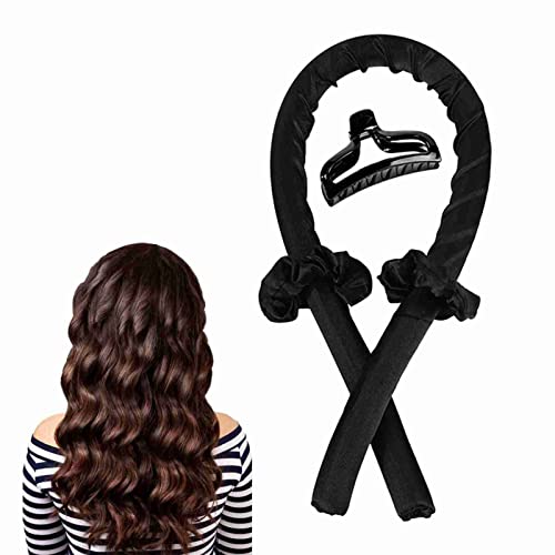ヒートレスカーラー 就寝用ヘッドバンドクリップセット、ゴム固定ヘアスタイリングツール (黒)