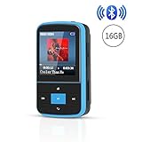 AGPTEK G15 16GB Bluetooth 4.0 MP3 Player, Wearable Clip Supports Playlist FM Radio with Sport Armband, Expandable Up to 128GB, Blue