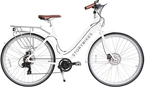 Story Electric Bike - Step-Through Design eBike, Smart 350W Electronic Motor, Hidden Lithium Battery, USB Port to Charge Phone, 7 Speed, Disc Brakes, Unisex Electric Bicycle