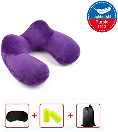 Elimit Neck Pillow Inflatable U Shape Air Travel Pillow Portable Travel Set Pillow with Sleeping Eye Mask, Ear Plugs12x12x5.5IN (JZ Purple)