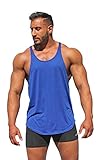 Physique Bodyware Men's Blank Y Back Stringer Tank Top. Made In USA. (Medium, Royal Blue)