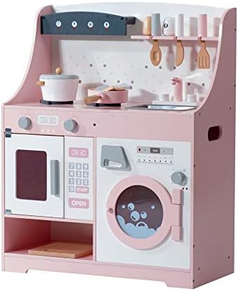 Faj おままごと 人気ショップが最安値挑戦 キッチン 木製 誕生日 台所 洗濯機 調理器具付き 知育玩具 食材 調味料 ベビー キッズ おもちゃキッチン ピンク