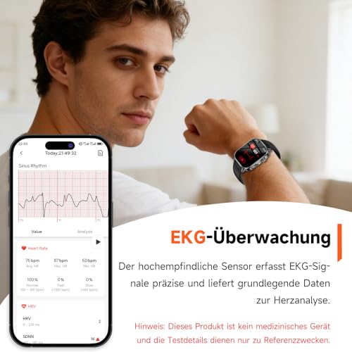 2026 Smartwatch Women Men ECG/Blood Pressure/Uric Acid/BMI/HRV/LED Light, 2.0 Inch Health Watch with 24H Blood Pressure Measurement SpO2 Heart Rate Monitor Body Temperature Sleep Monitor, SOS